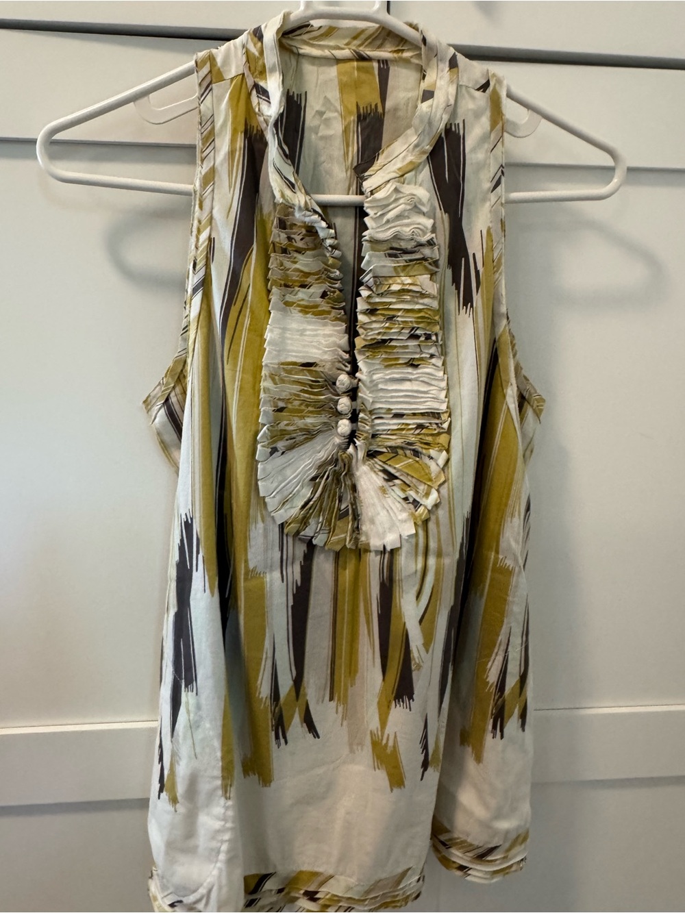 BCBGMaxAzria Olive & Ivory Sleeveless Ruffle Front Camisole